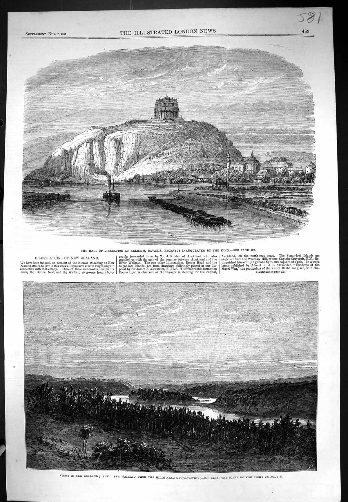 Old 1863 Hall Liberation Kelheim Bavaria New Zealand River Waikato Na Victorian