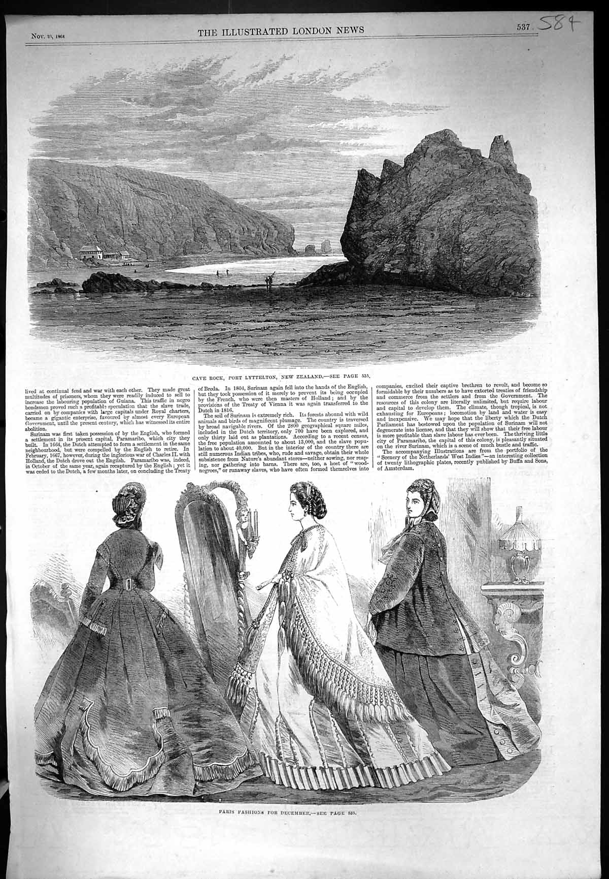 Old 1864 Cave Rock Port Lyttelton New Zealand Ladies Paris Fashion De Victorian