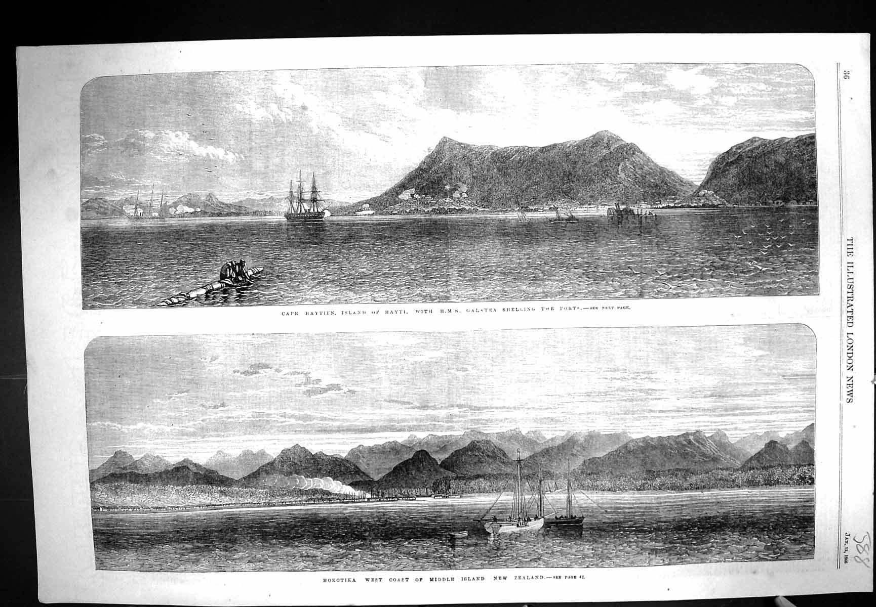 Old 1866 Cape Haytien Island Hayti Ship Galatea Hokotika Boats New Ze Victorian