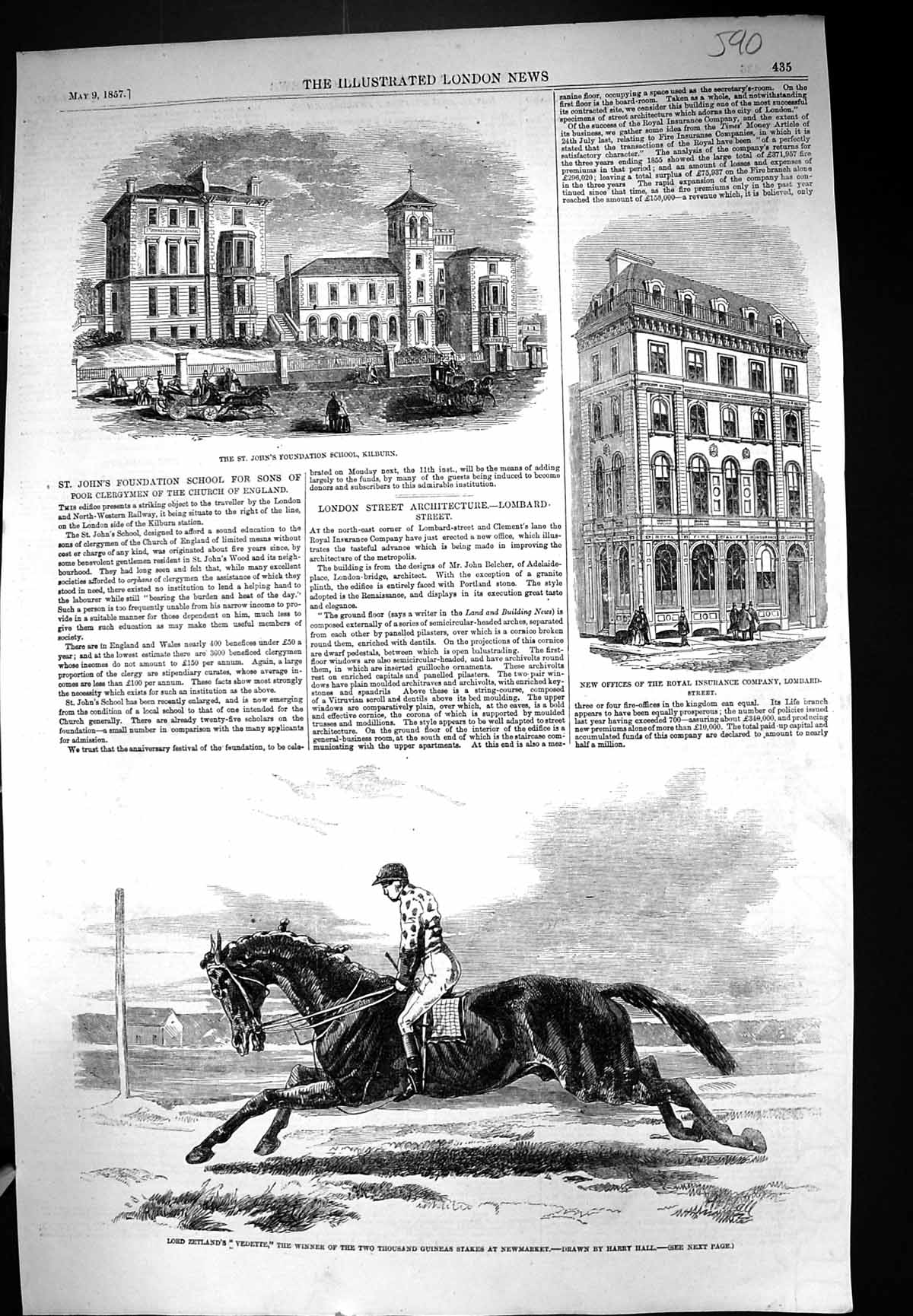 Old 1857 St. John'S Foundation School Kilburn Lord Zetland Horse Vede Victorian