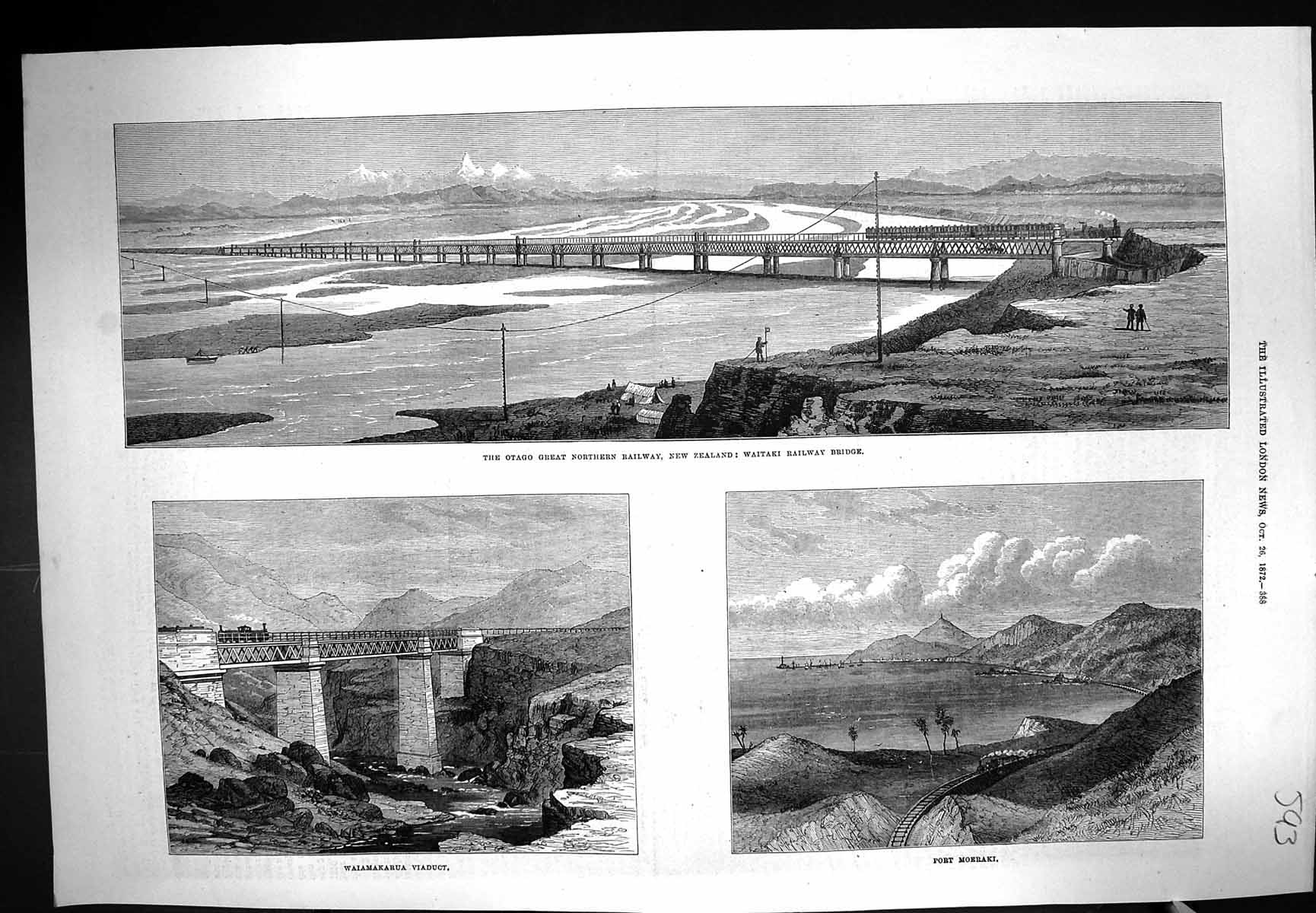 Old 1872 Otago Great Northern Railway New Zealand Waitaki Waimakarua Victorian