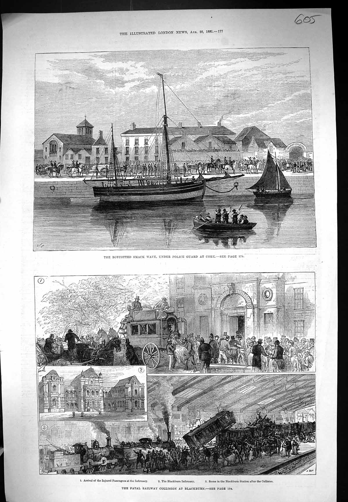 Old 1881 Boycotted Smack Wave Police Guard Cork Railway Crash Blackbu Victorian