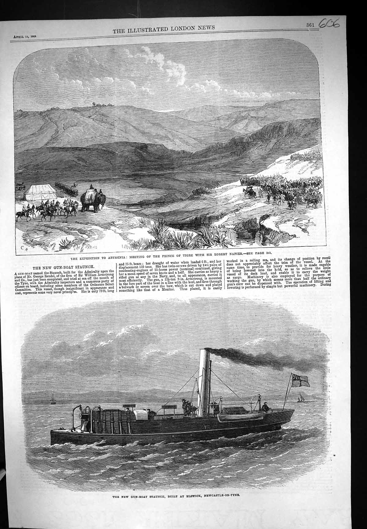 Old 1868 Gun Boat Ship Staunch Elswick Abyssinia Prince Tigre Robert Victorian