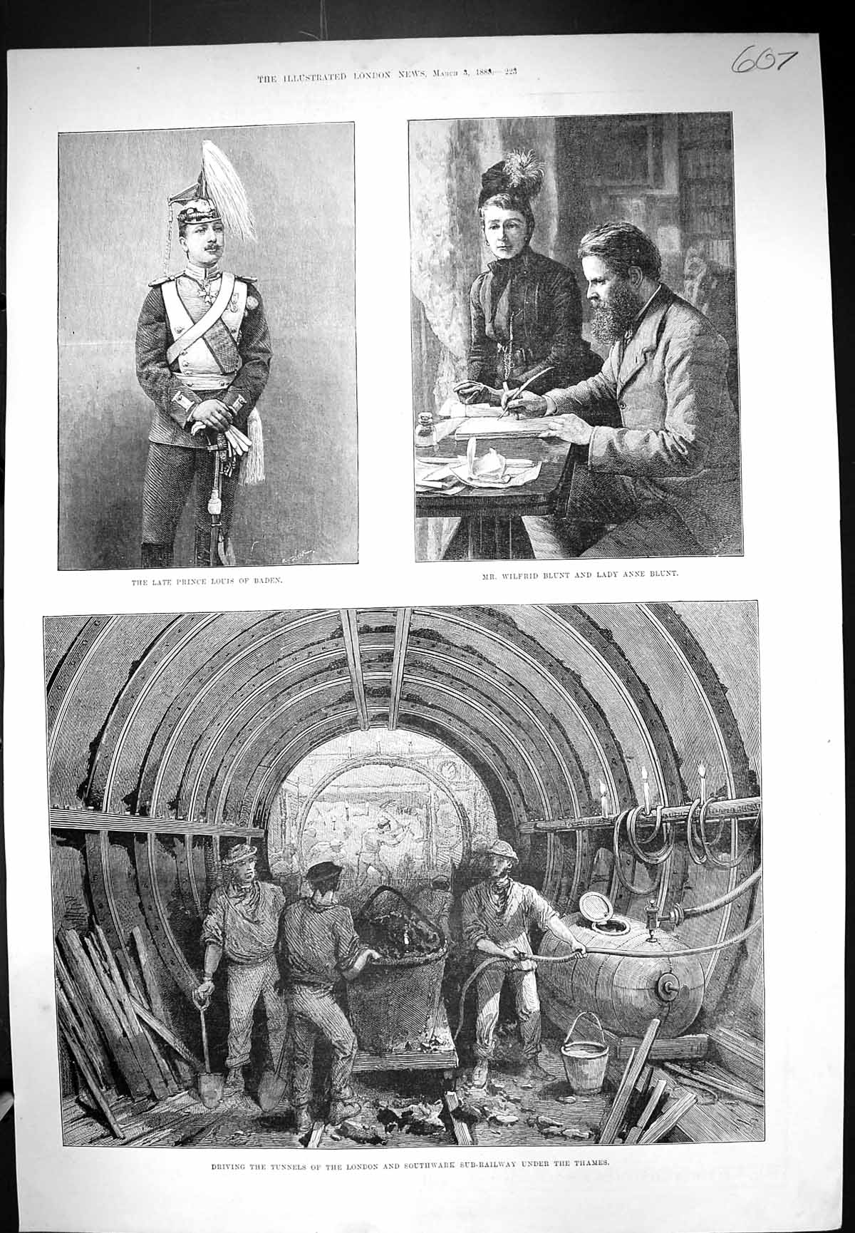 Old 1888 Driving Tunnels London Sub-Railway Thames Prince Louis Baden Victorian