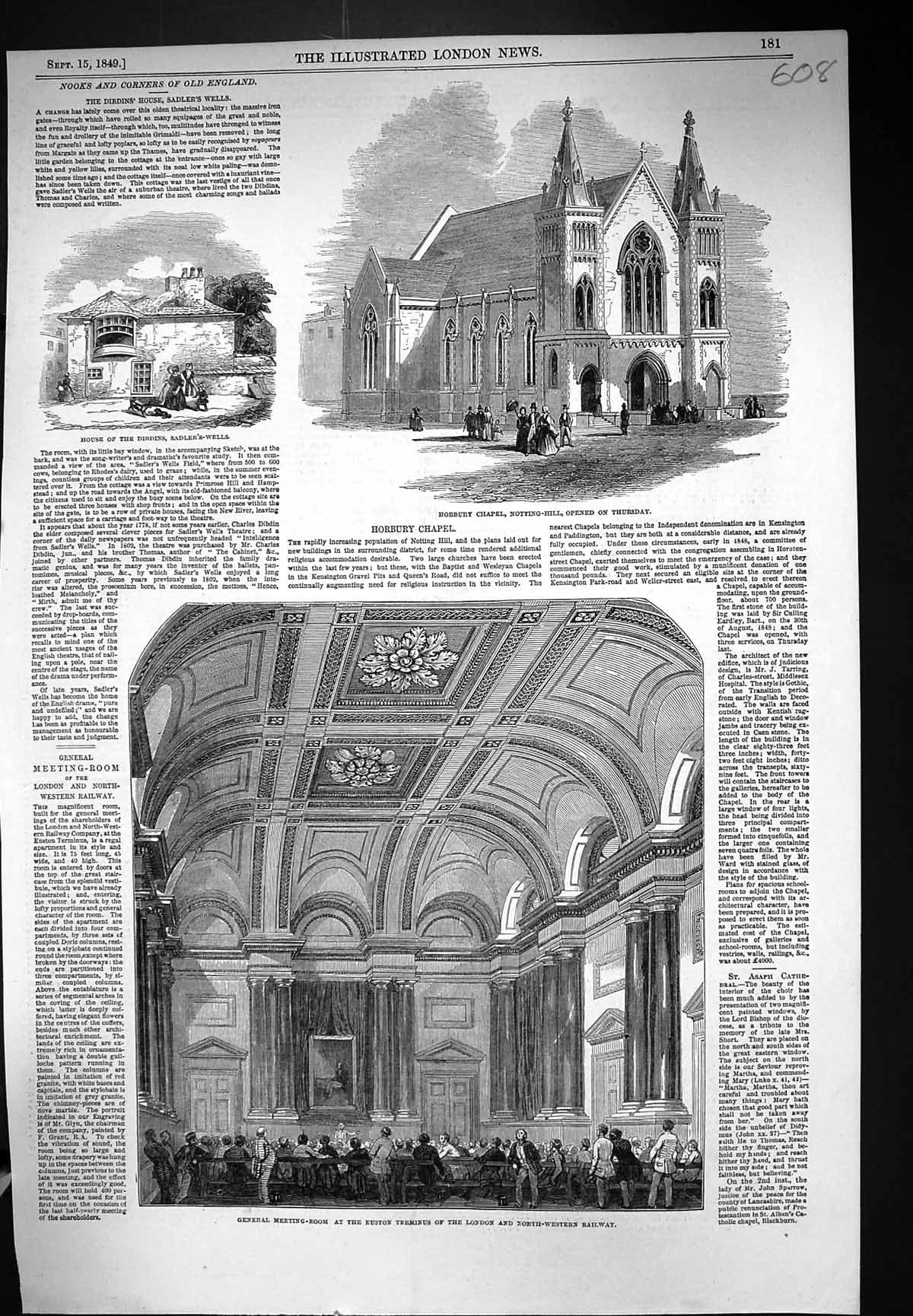 Old 1849 Meeting-Room Euston Terminus London Railway Horbury Chapel H Victorian