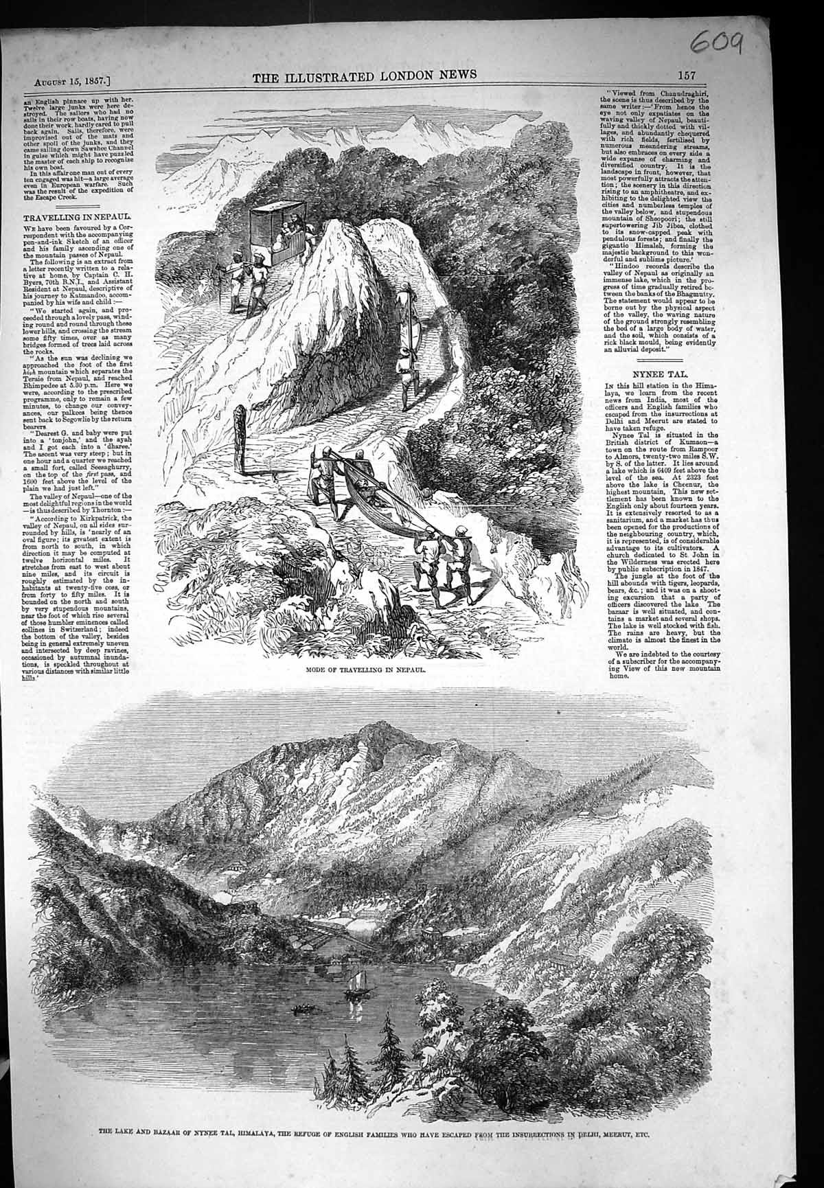 Old 1857 Travelling Nepual Lake Bazaar Nynee Tal Himalaya Mountains D Victorian