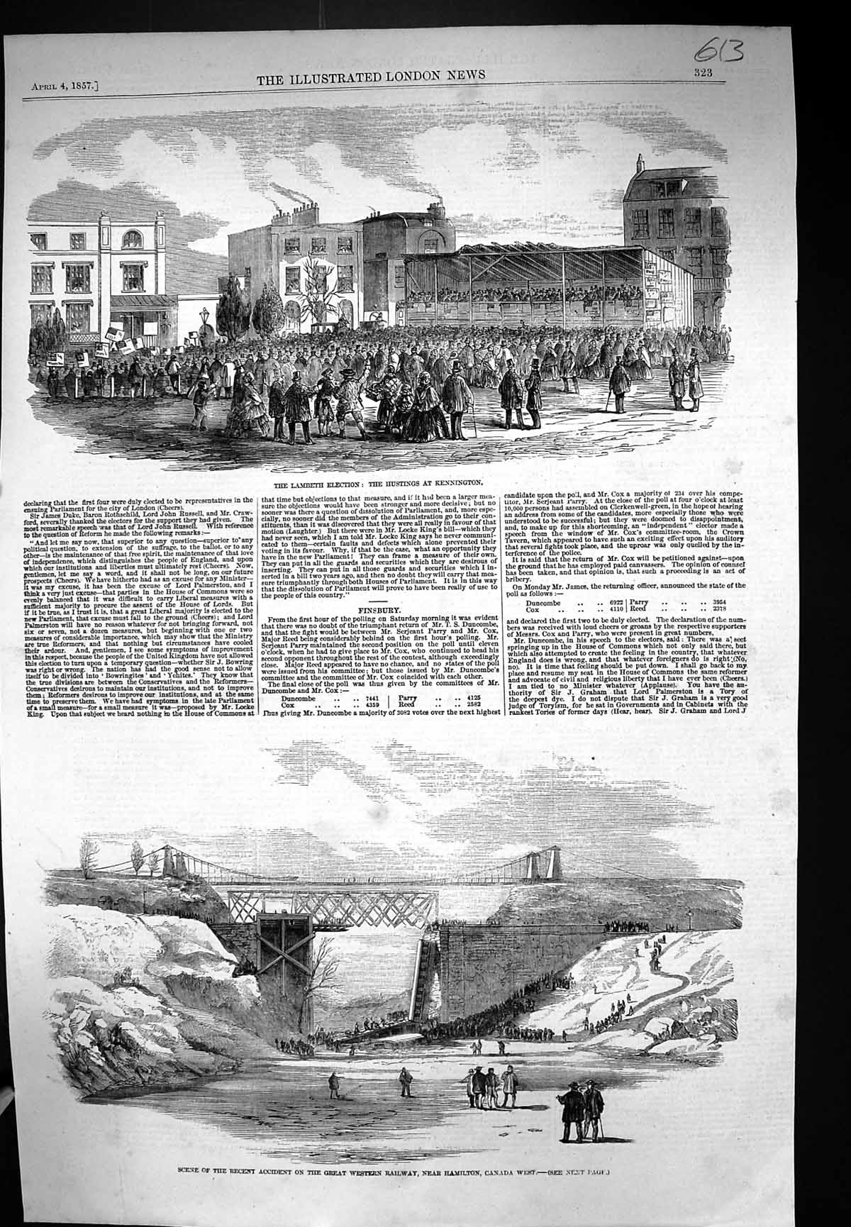 Old 1857 Lambeth Election Hustings Kennington Train Crash Railway Can Victorian