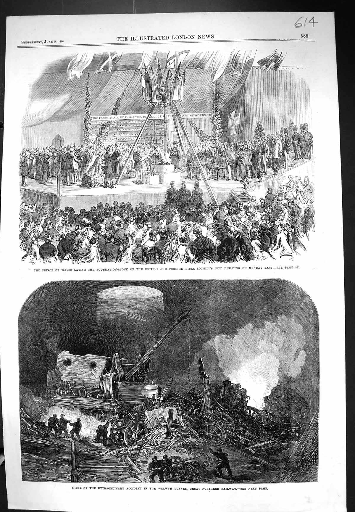 Old 1866 Prince Wales Foundation British Bible Train Crash Welwyn Tun Victorian