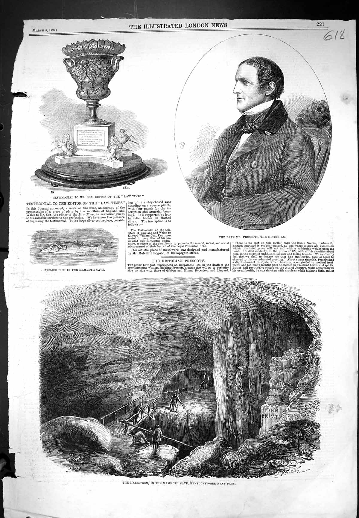 Old 1859 Maelstrom Mammoth Cave Kentucky Prescott Testimonial Cox Eye Victorian