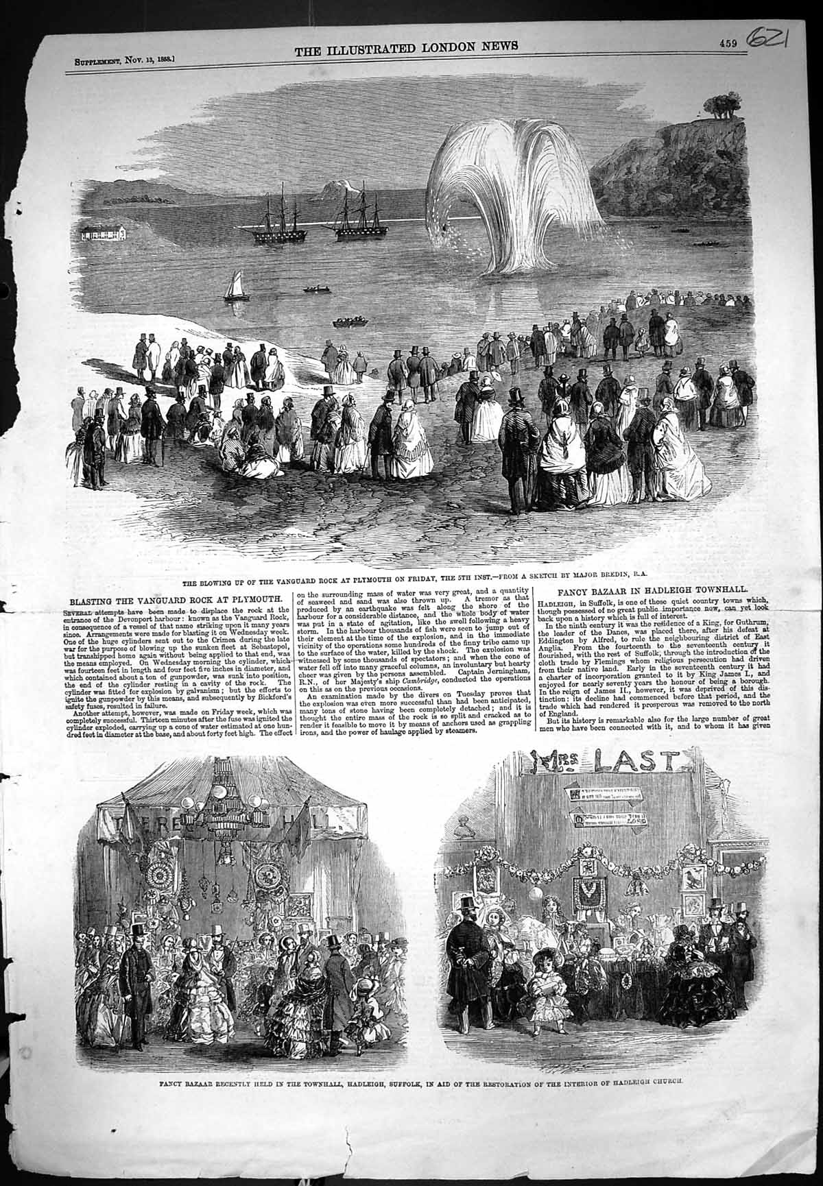 Old 1858 Explosion Vanguard Rock Plymouth Bazaar Townhall Hadleigh Su Victorian