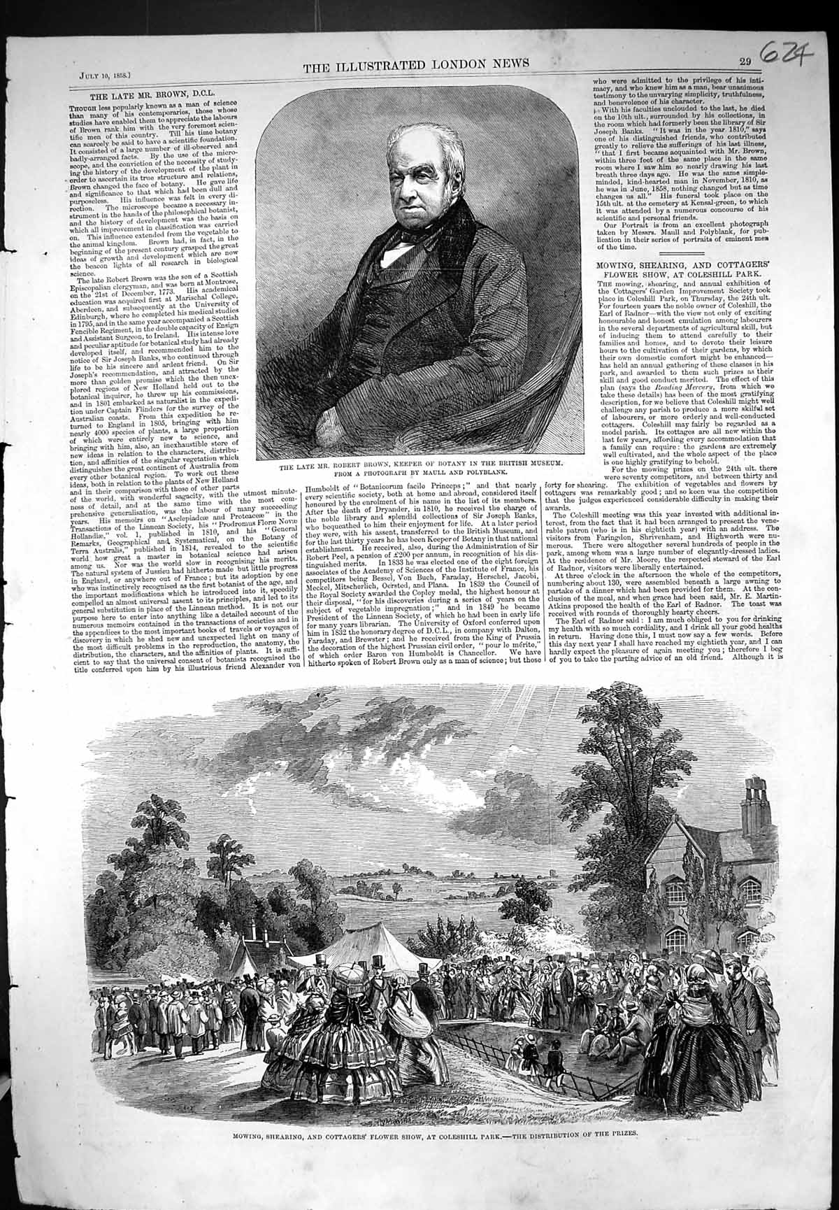 Antique Print 1858 Robert Brown Botany Cottagers Flower Show Coleshill Park