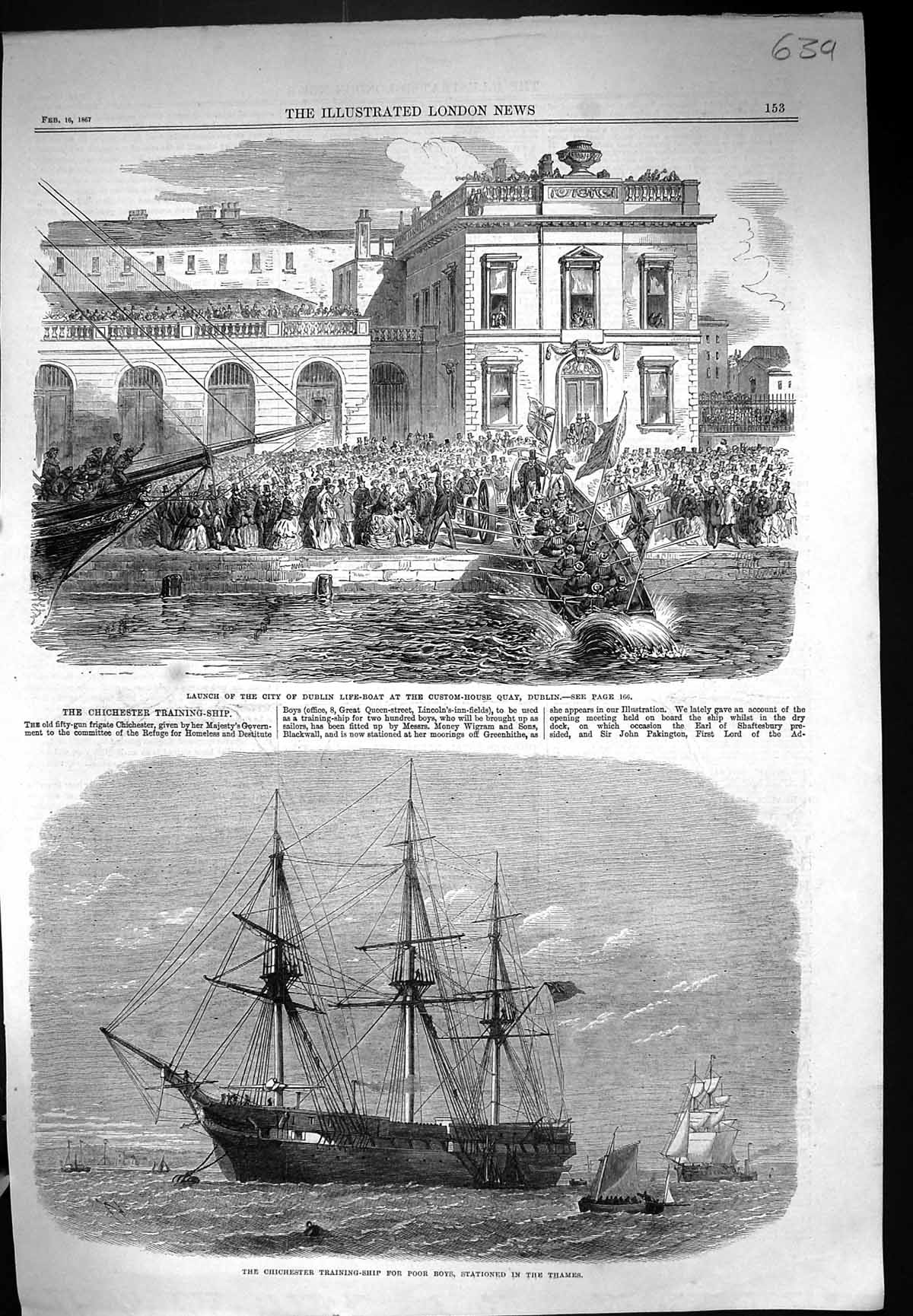 Old 1867 Launch City Dublin Life-Boat Chichester Training Ship Poor B Victorian