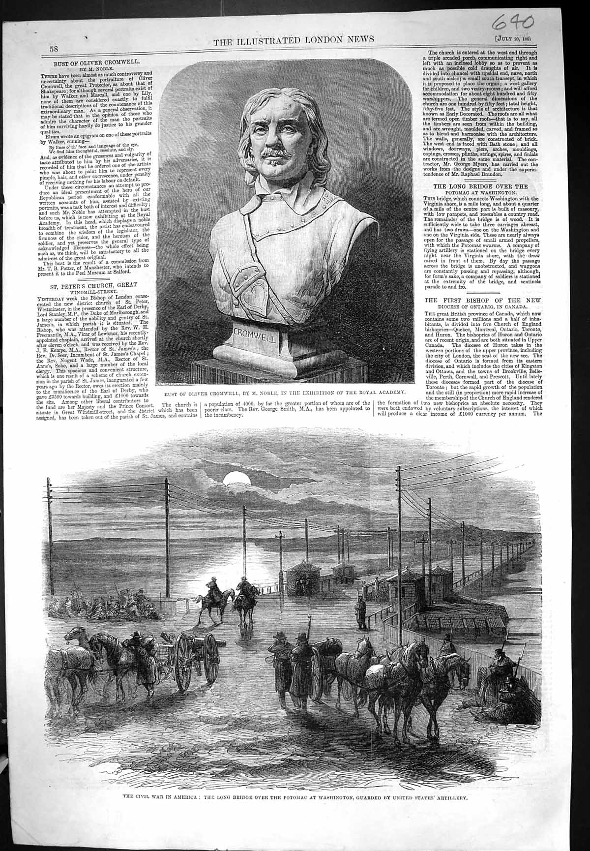Old 1861 Bust Oliver Cromwell Noble Civil War America Bridge Potomac Victorian