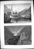 Old 1882 St. Gothard Railway Tunnel Lake Four Cantons Miners Working Victorian