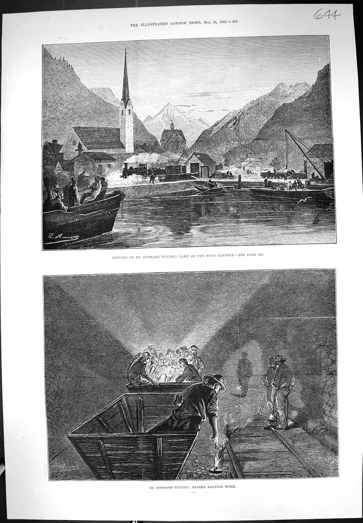 Old 1882 St. Gothard Railway Tunnel Lake Four Cantons Miners Working Victorian