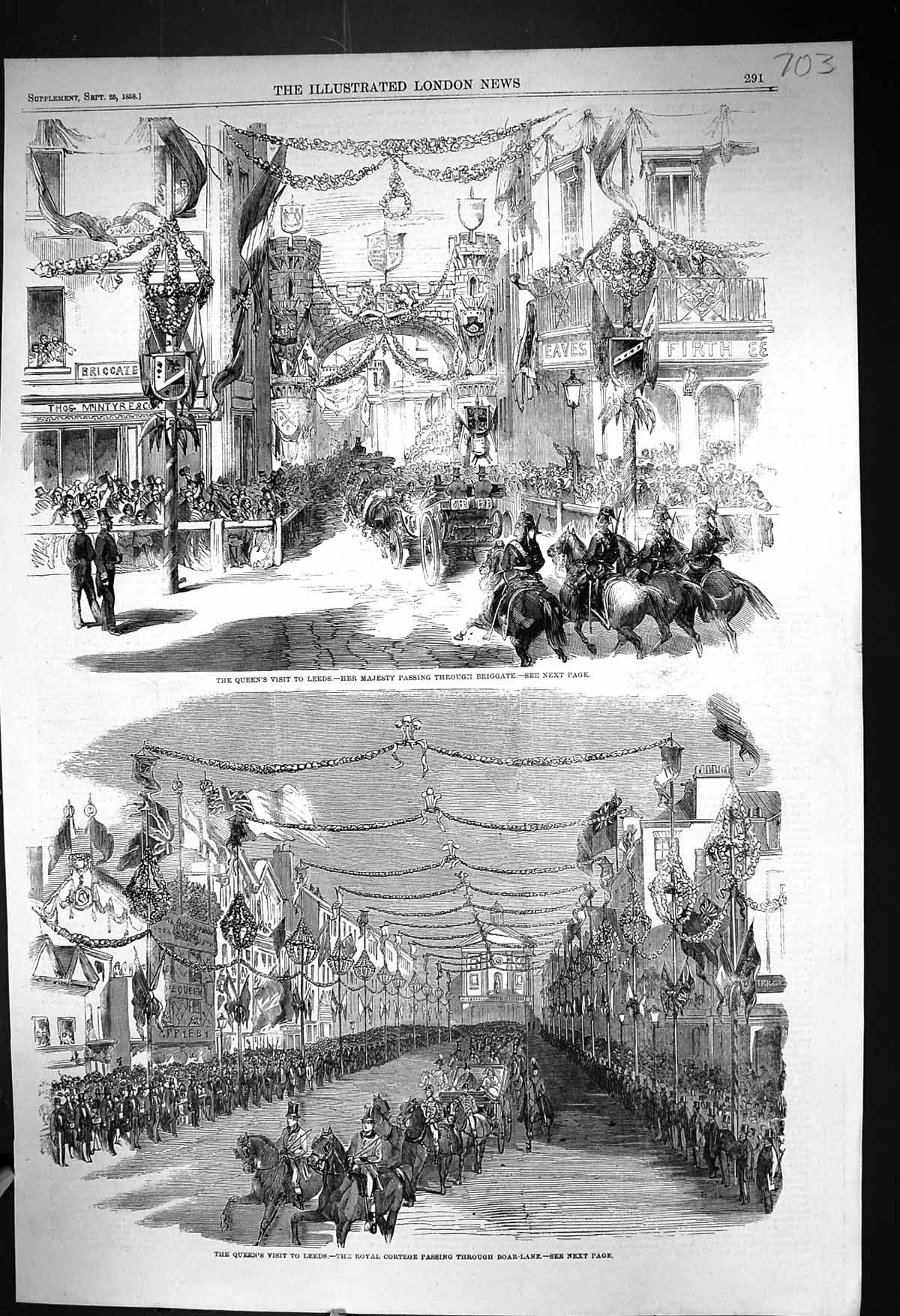 Old 1858 Queen Leeds Briggate Royal Cortege Boar Lane Procession Hors Victorian