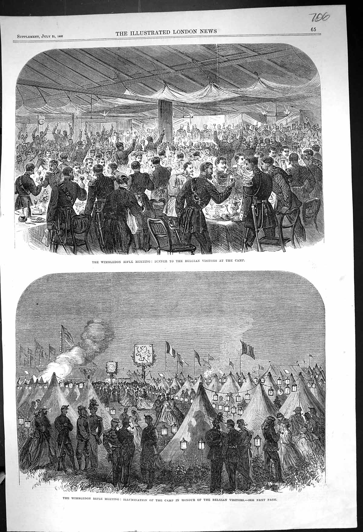 Old 1866 Wimbeldon Rifle Meeting Dinner Belgian Camp Illuminations Sp Victorian