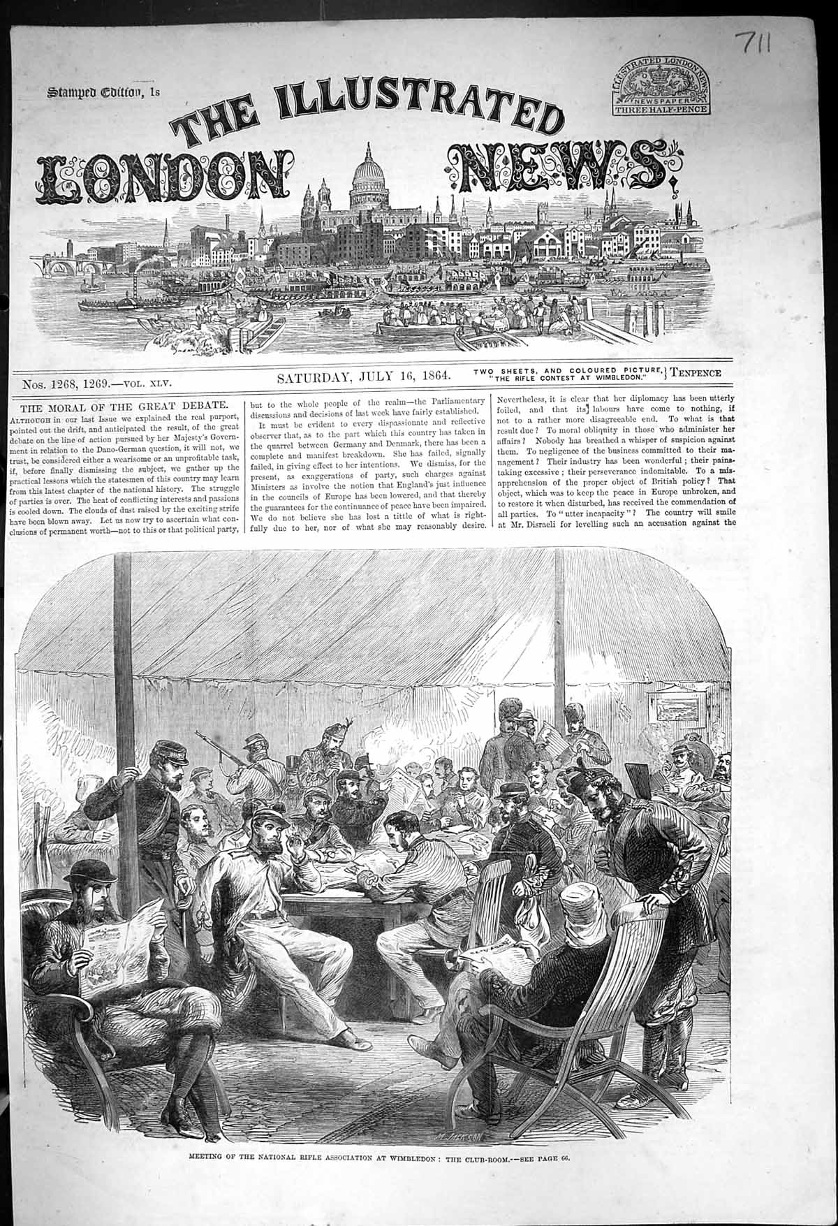 Old 1864 Meeting National Rifle Association Wimbeldon Club-Room Sport Victorian