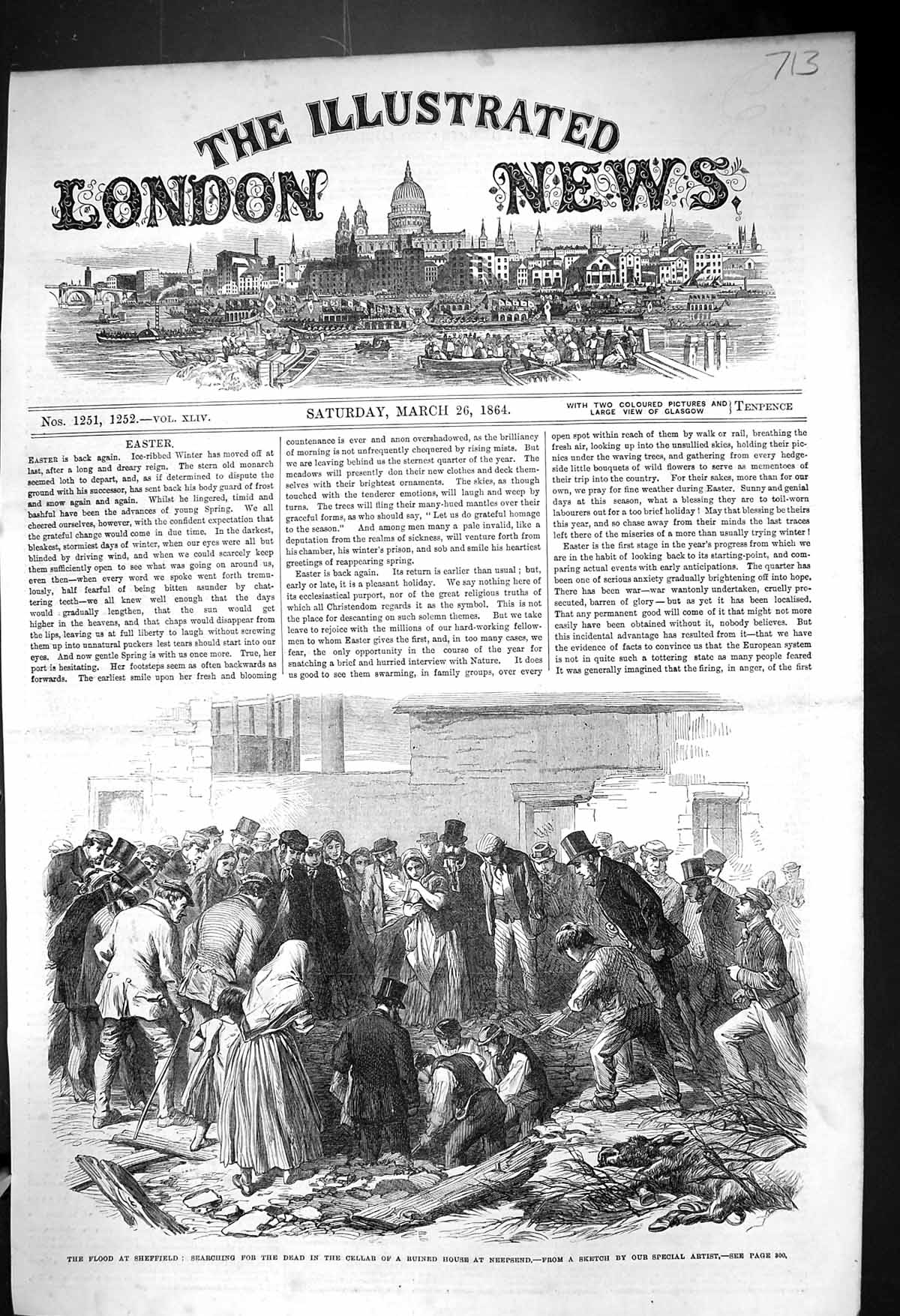 Old 1864 Floods Sheffield Searching Dead Bodies Cellar Ruined House N Victorian