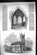 Original Old Antique Print 1858 Baptist Escrick Church Yorkshire Architecture