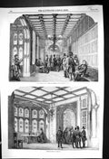 Antique Old Print 1857 Division Lobby House Commons Corridor Men Parliament