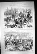 Old Antique Print 1877 War Turkish Siers Village Scene Encampment Cavalry 19th