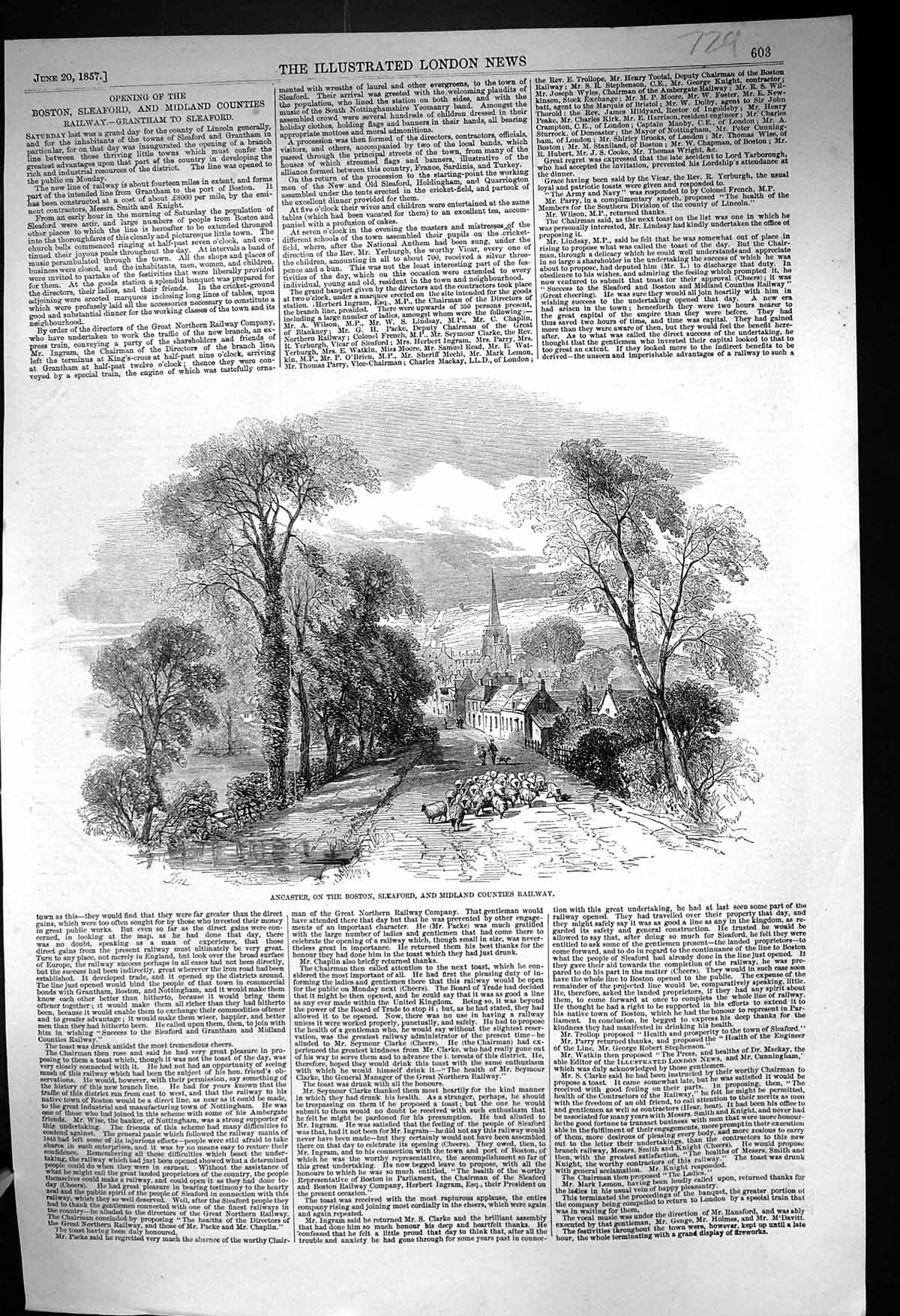 Old 1857 Boston Sleaford Midland Counties Railway Grantham Sheep Stre Victorian