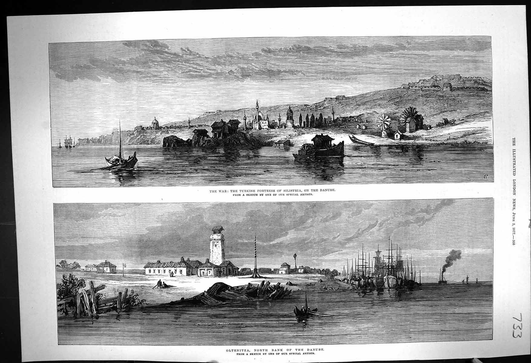 Old 1877 War Turkish Fortress Silistria Danube River Oltenitza Ships Victorian