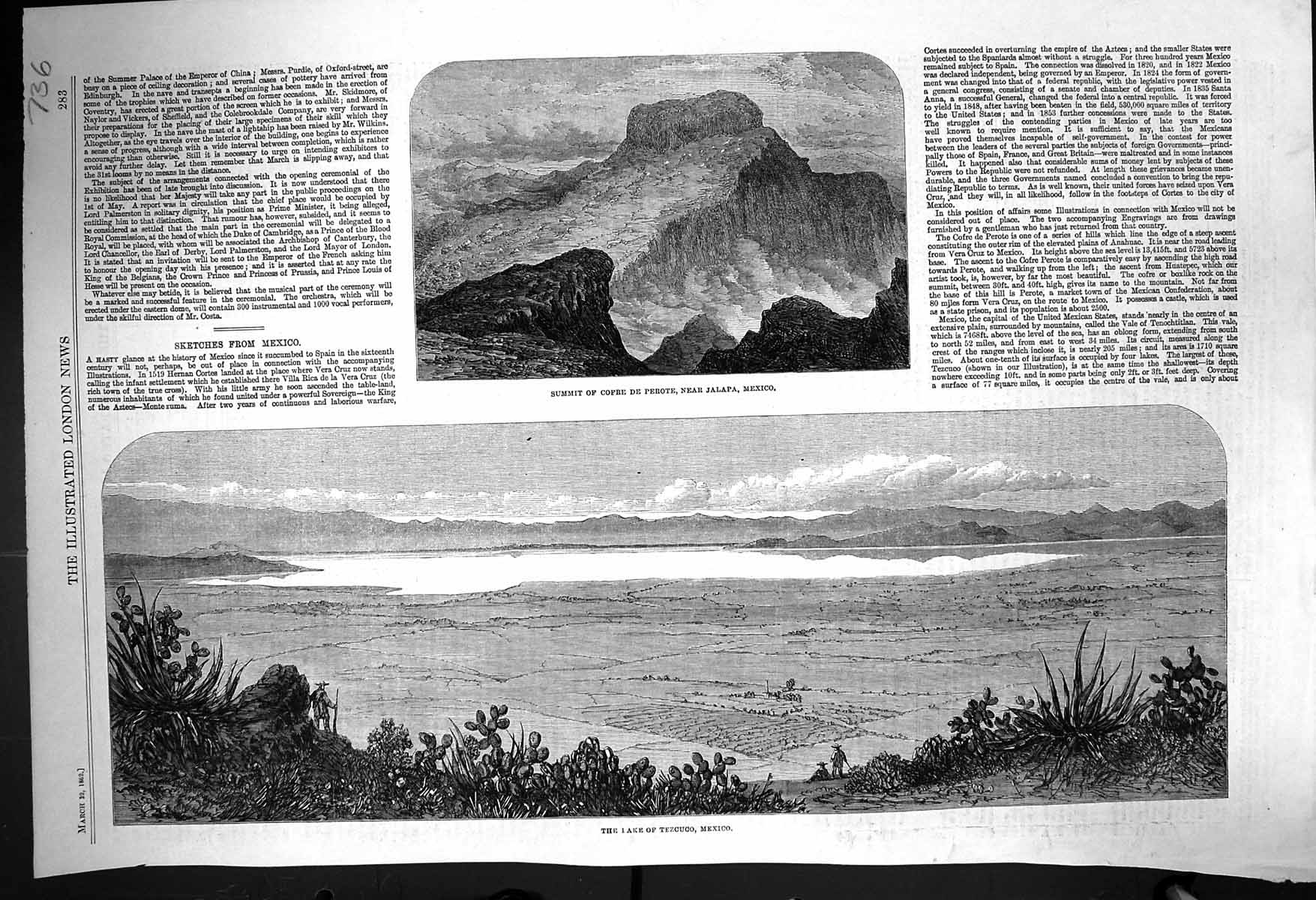 Old 1862 View Summit Cofre De Perote Jalapa Mexico Lake Tezcuco Ameri Victorian