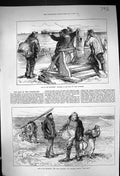 Original Old Antique Print 1873 Loss Northfleet Beachmen Look-Out Dungeness