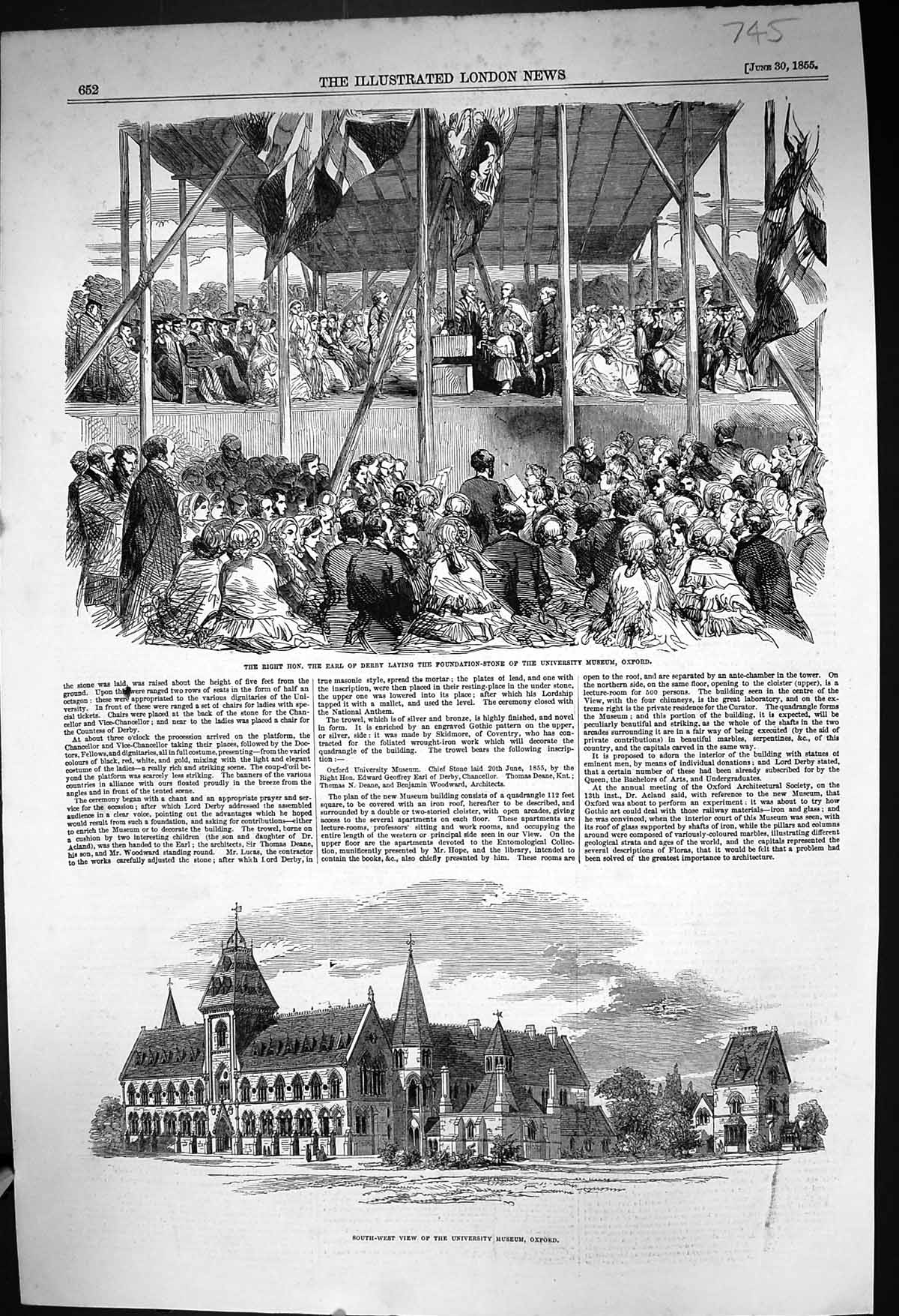 Old 1855 Architecture University Museum Oxford Earl Derby Foundation Victorian