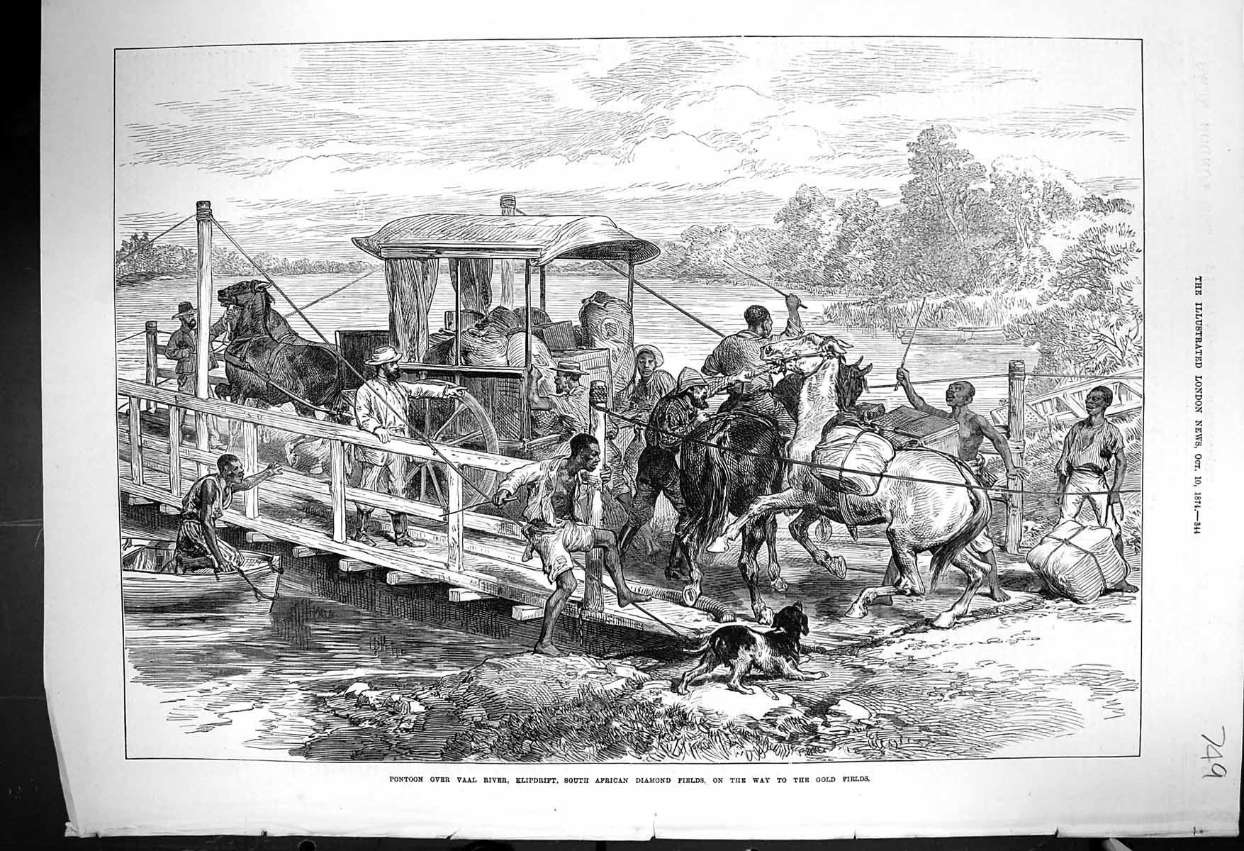 Antique Print 1874 Pontoon Bridge Vaal River Klipdrift Africa Diamond GMini