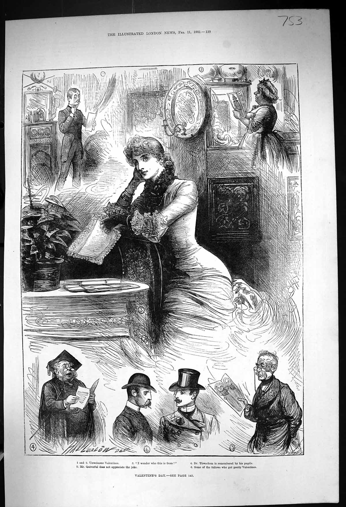 Old 1882 Valentines Day Dr. Thwackem Quiverful Joke Lady Romance Post Victorian