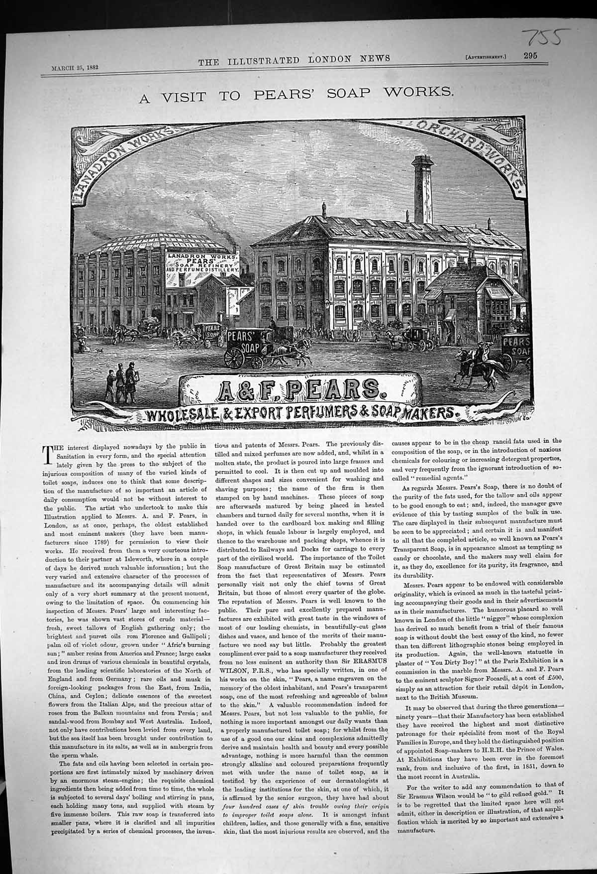 Old 1882 Pears Soap Works Wholesale Export Perfumers Soapmakers Build Victorian