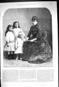 Original Old Antique Print 1889 Portrait Queen-Regent Christina Spain Children