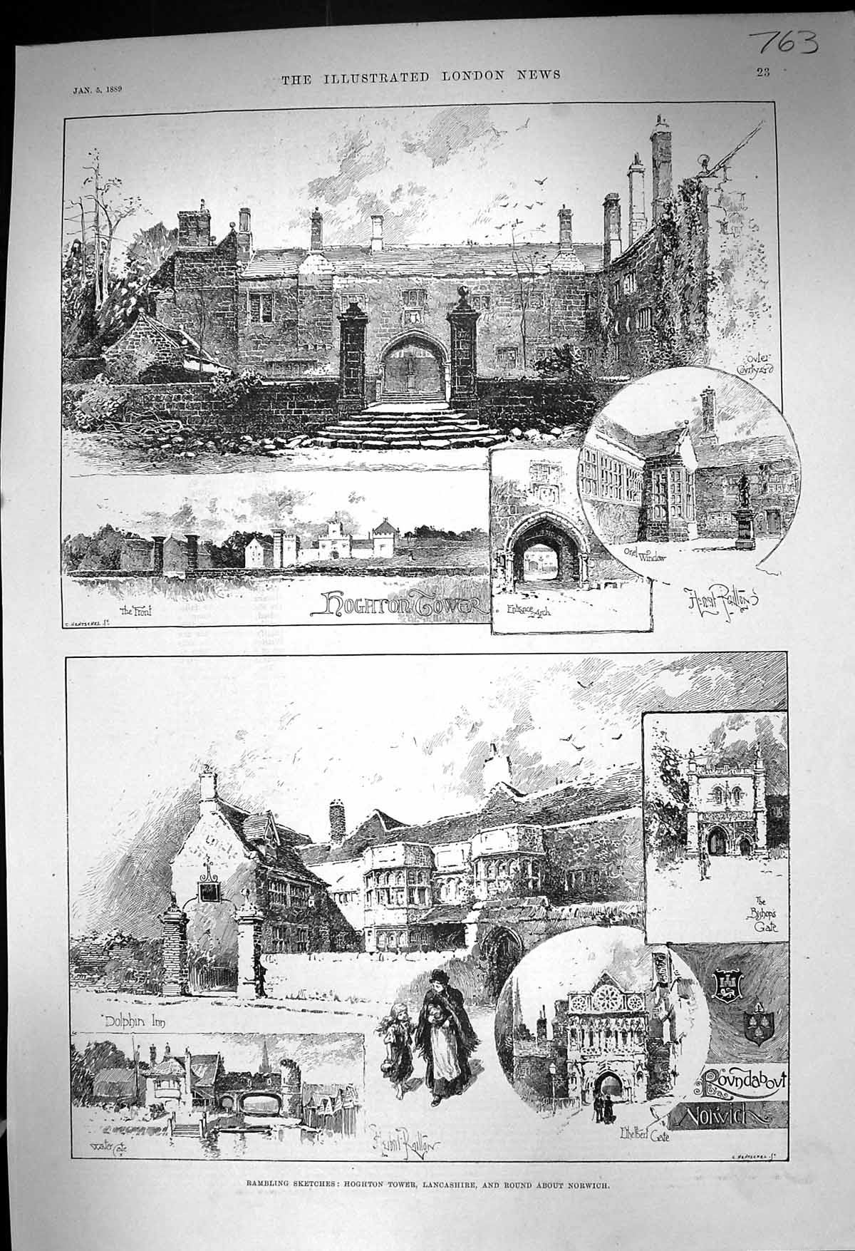 Old 1889 Houghton Tower Lancashire Norwich Dolphin Inn Ethelbert Cast Victorian