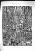 Old 1889 Elk Sambhur Deer Hunting Ceylon Sport Man Cutting Through Ba Victorian