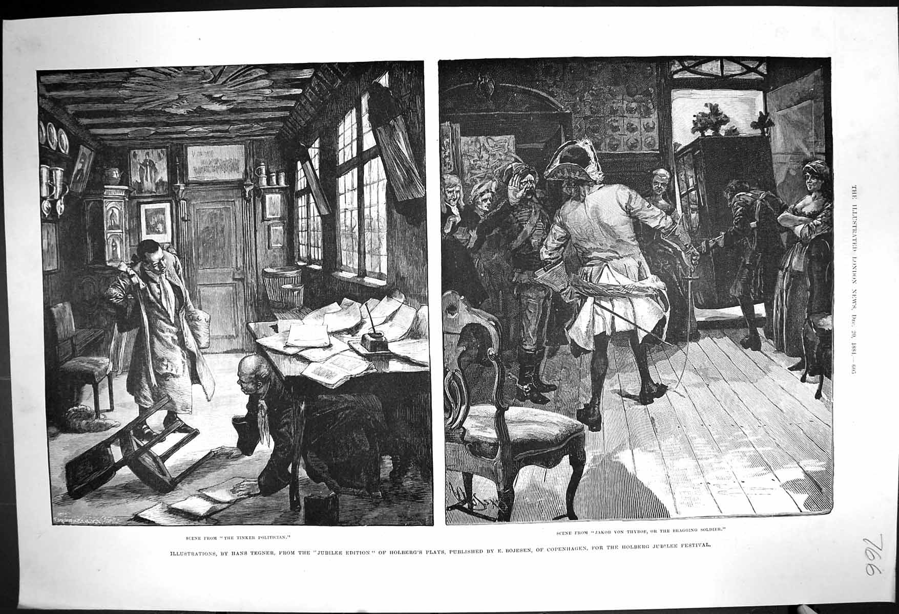 Old 1884 Scene Tinker Politician Jakob Von Thyboe Holberg Theatre Boj Victorian