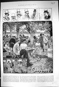 Antique Old Print 1884 Horse Racing Meeting Goodwood Park Lunch Time Fine Art