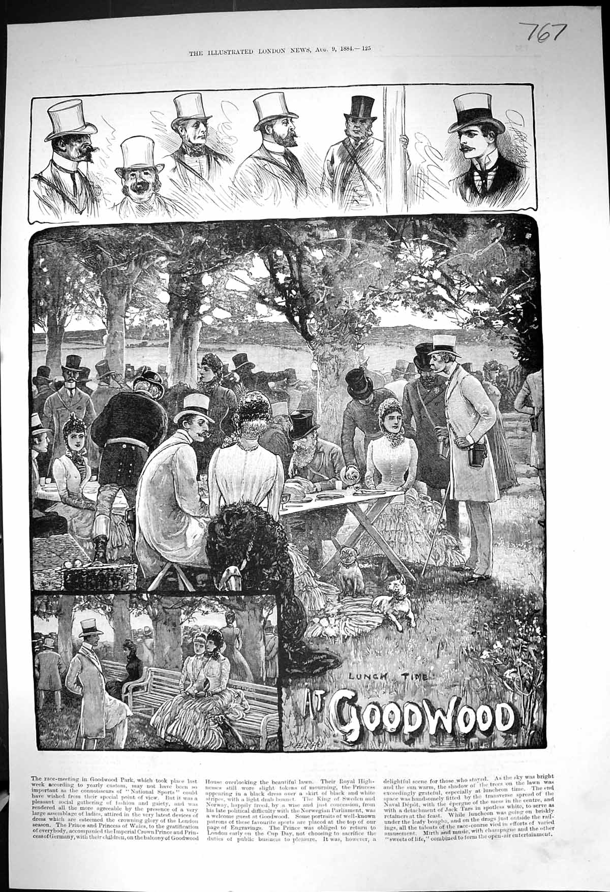 Antique Old Print 1884 Horse Racing Meeting Goodwood Park Lunch Time Fine Art