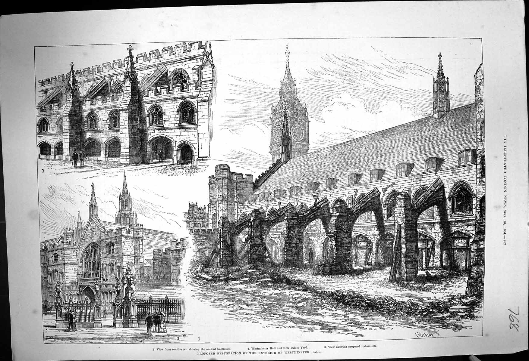 Old 1884 Restoration Exterior Westminster Palace Yard London Architec Victorian