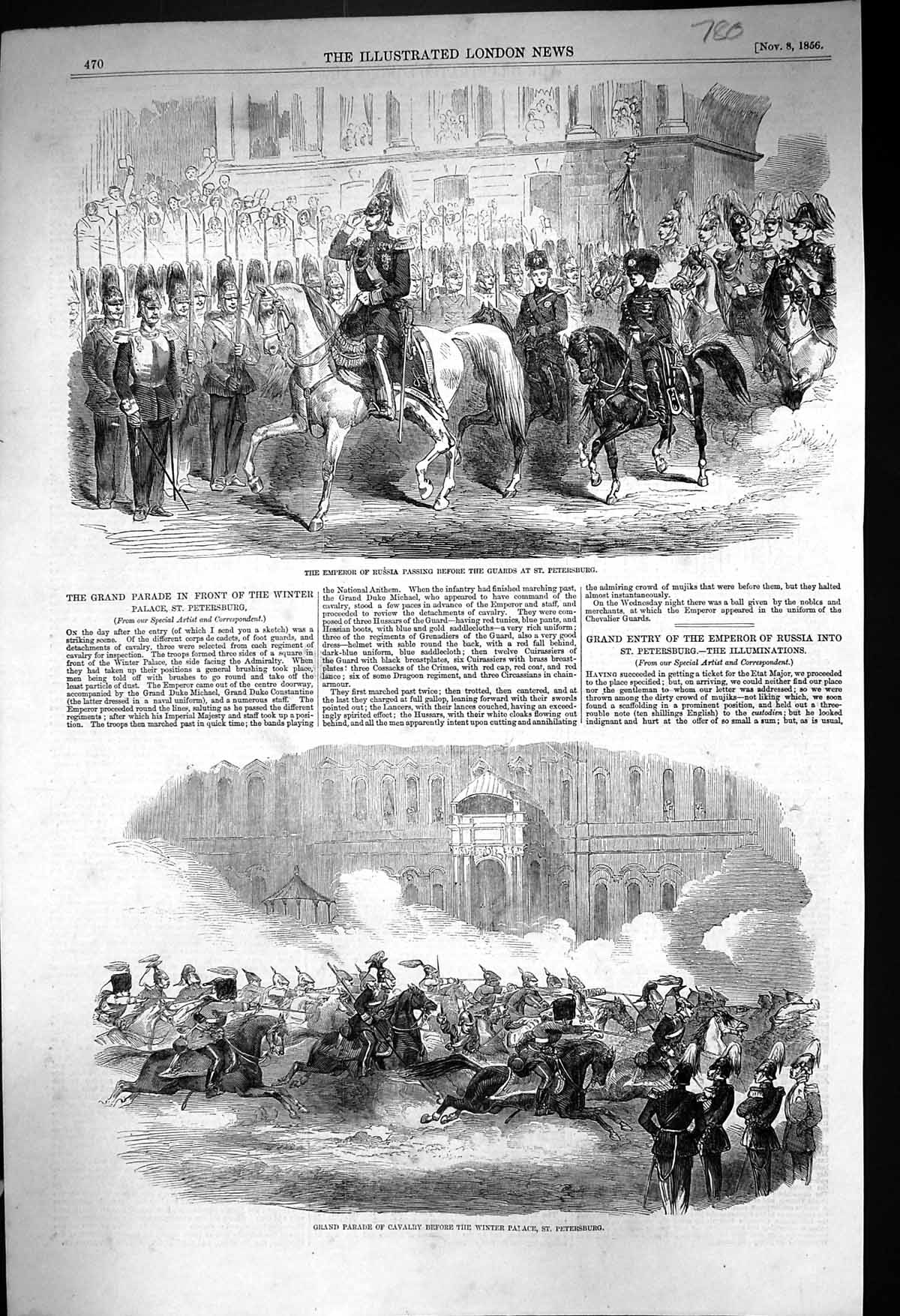 Old 1856 Emperor Russia Guards St. Petersburg Parade Cavalry Winter P Victorian