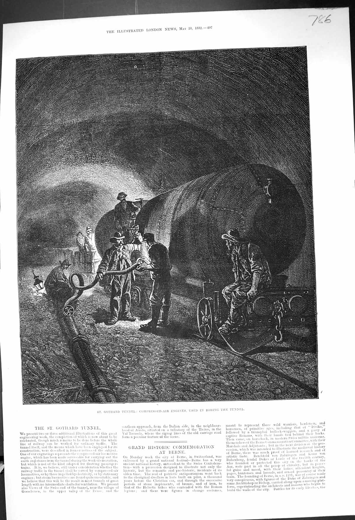 Old 1882 St. Gothard Railway Tunnel Compressed Air Engines Boring Mac Victorian