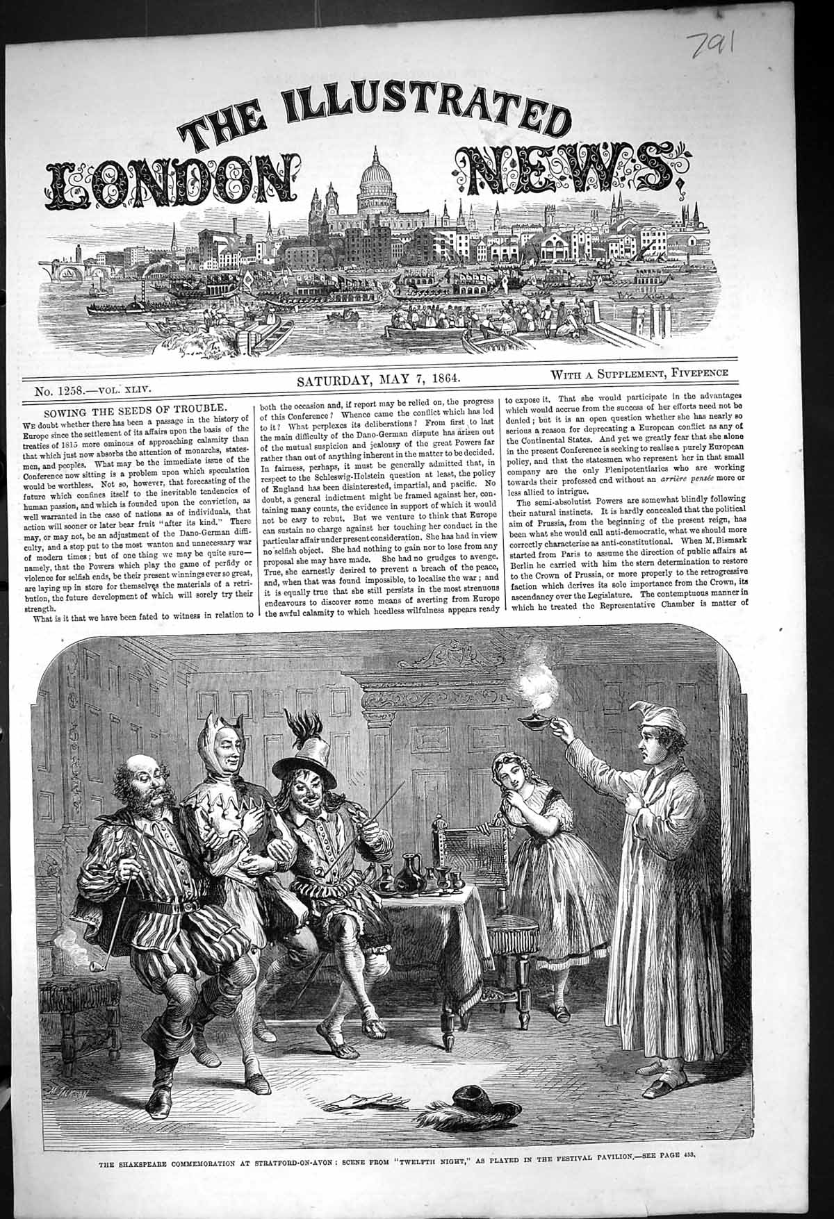 Old 1864 Shakspeare Stratford-On-Avon Twelfth Night Festival Pavilion Victorian