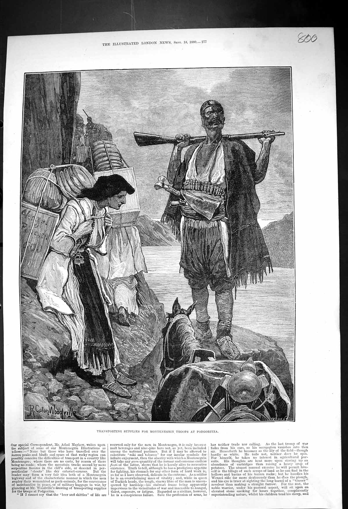 Old 1880 Transporting Supplies Montenegrin Troops Podgoritza Woodvill Victorian