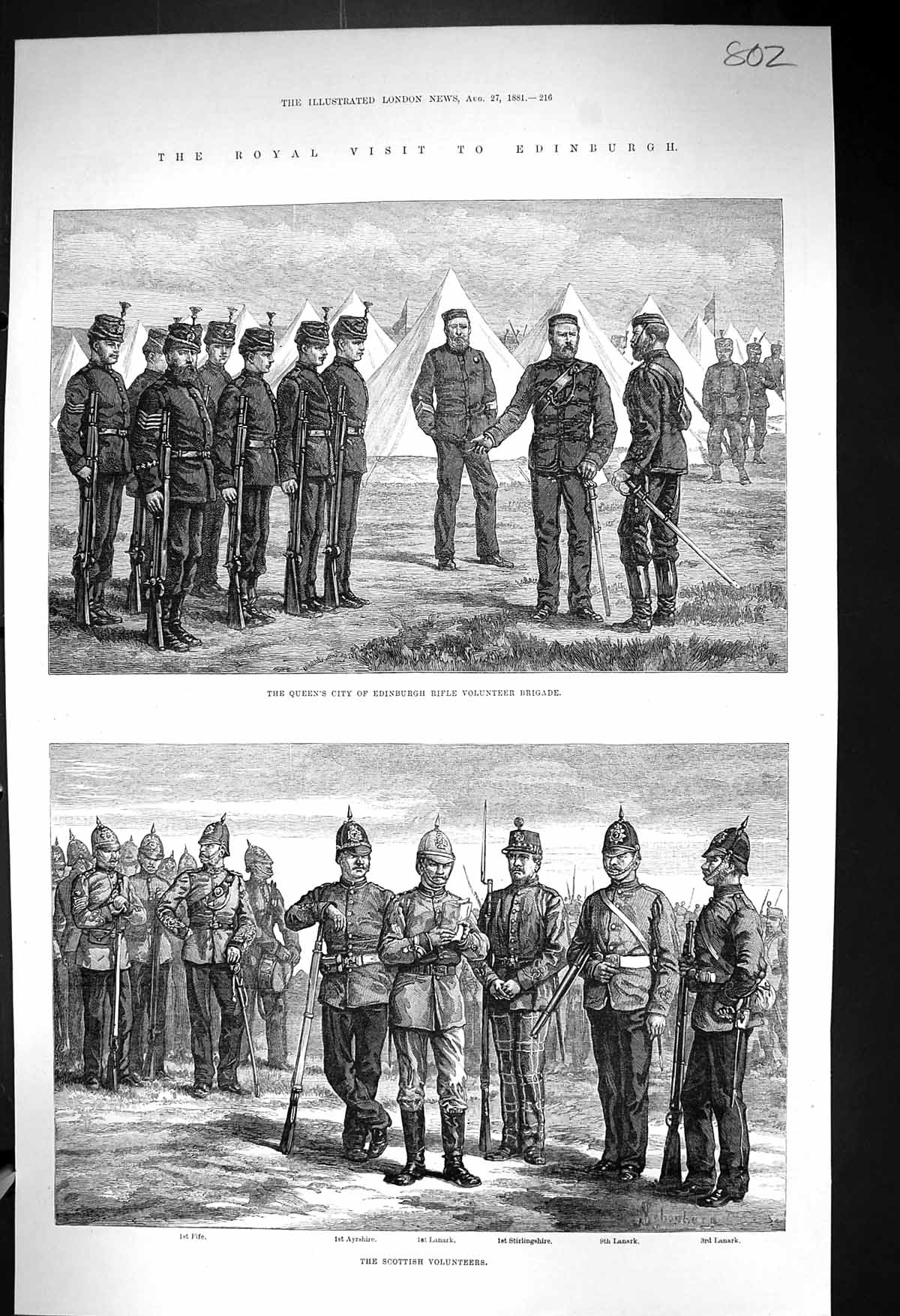 Old 1881 Edinburgh Rifle Volunteer Brigade Fife Ayrshire Lanark Stirl Victorian