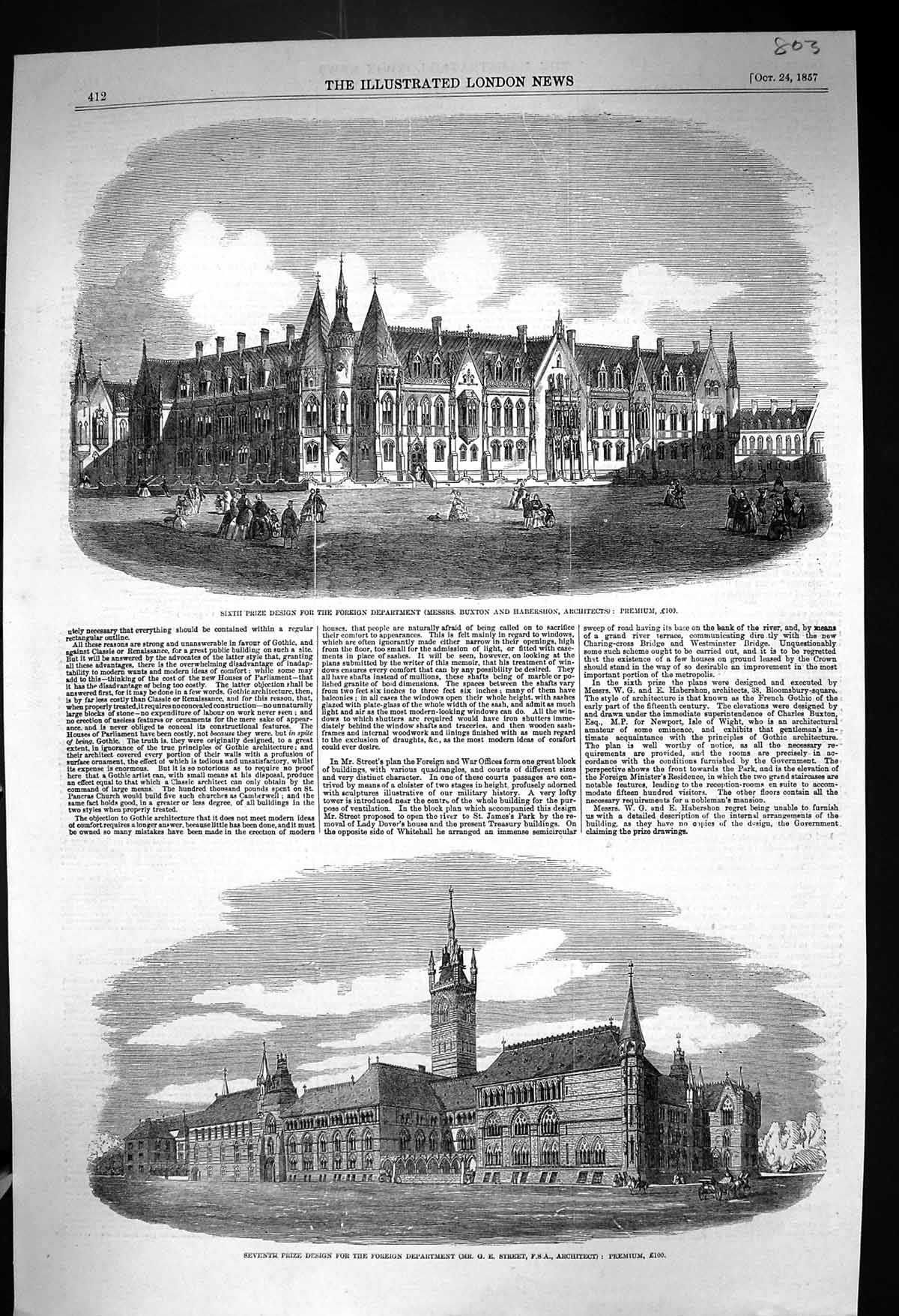 Old 1857 Architecture Design Buxton Habershon Street Foreign Departme Victorian