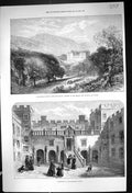 Antique Print 1872 Chillingham Castle Northumberland Courtyard Prince Wales