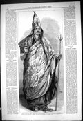 Antique Old Print 1858 Lama Dalai Sect Thibet Praying-Wheel Trident Carpenter