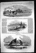 Antique Old Print 1858 Frontier Life America Hunting Canoe Stag Otter Sport